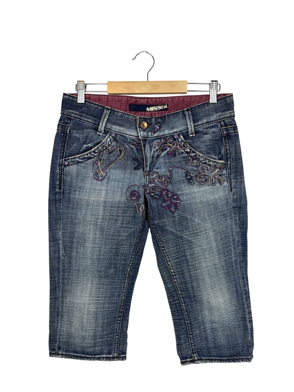 Miss Sixty Y2k Avant Garde Distressed Skirt Denim Shorts Blue Size 26