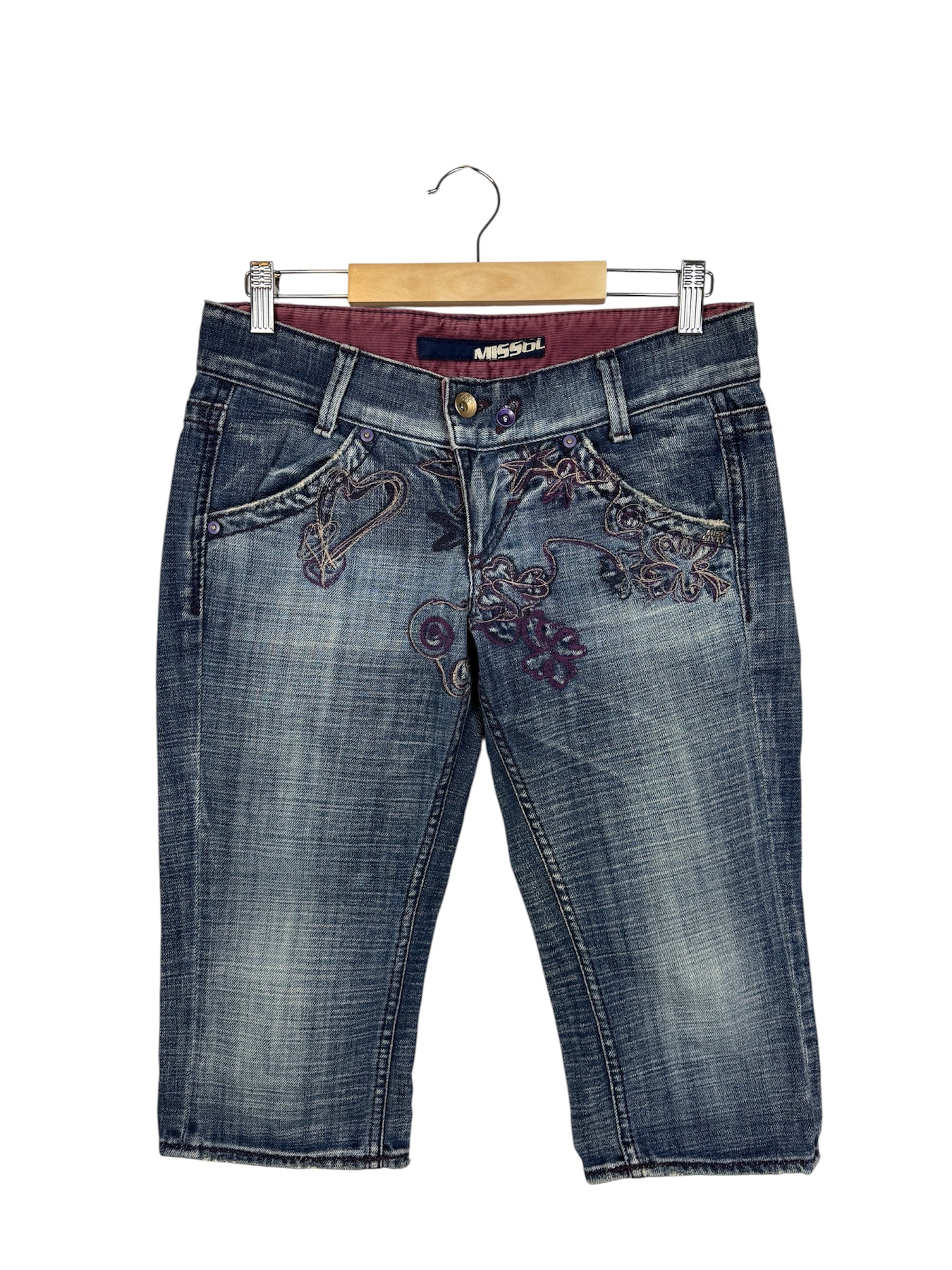 Miss Sixty Y2k Avant Garde Distressed Skirt Denim Shorts Blue Size 26