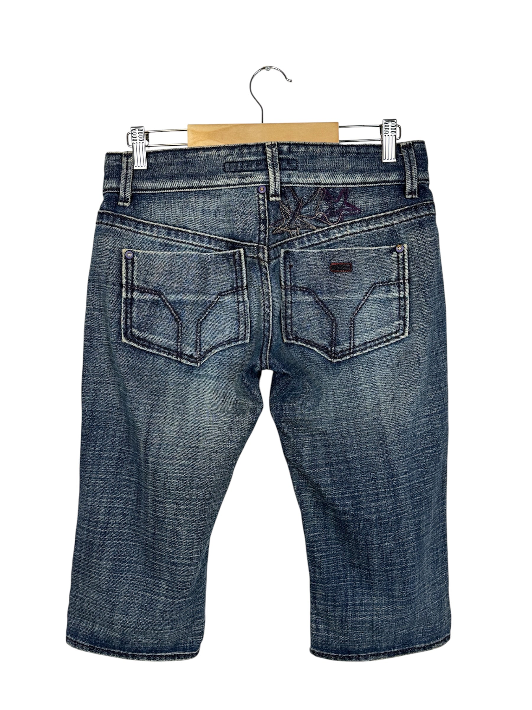 Miss Sixty Y2k Avant Garde Distressed Skirt Denim Shorts Blue Size 26