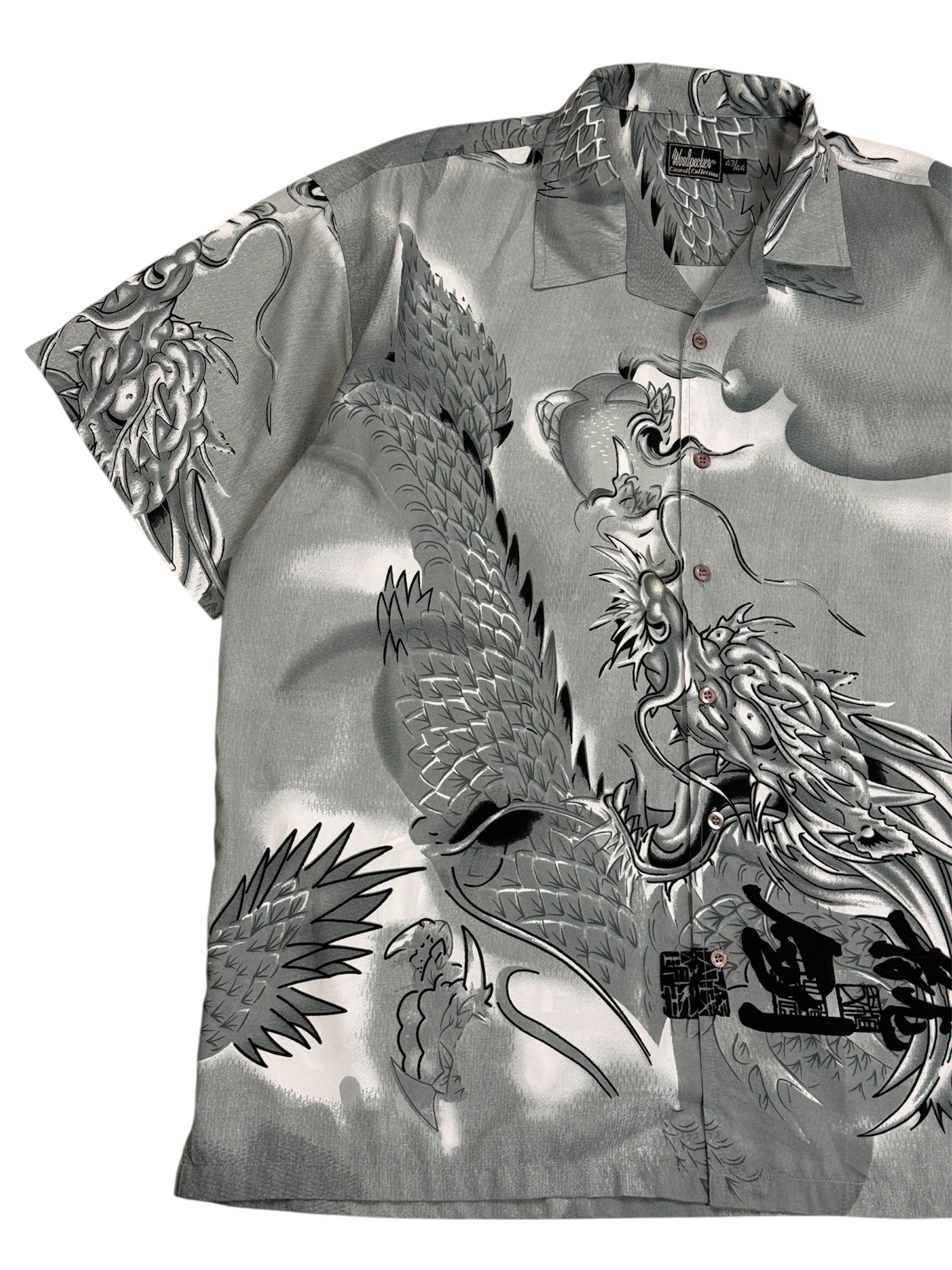 VIntage Woodpecker Dragon Print Button Up Grey