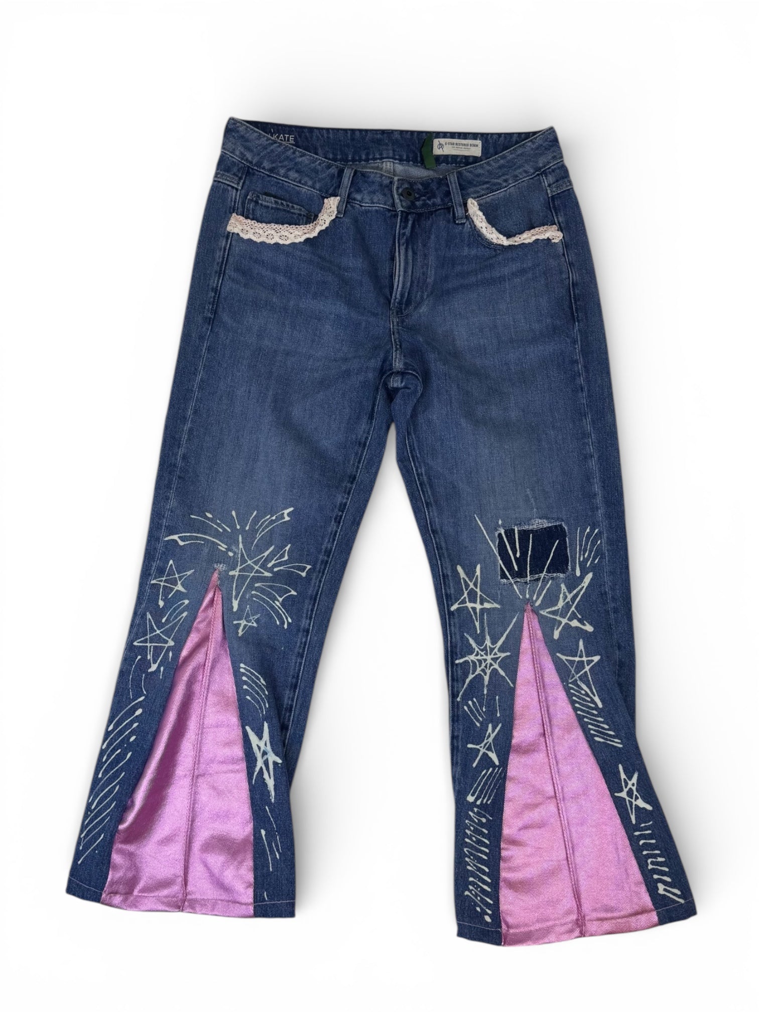 CUSTOM G-STAR RAW – Pink Flare & Star Painting (Cyber Y2K / Grunge)