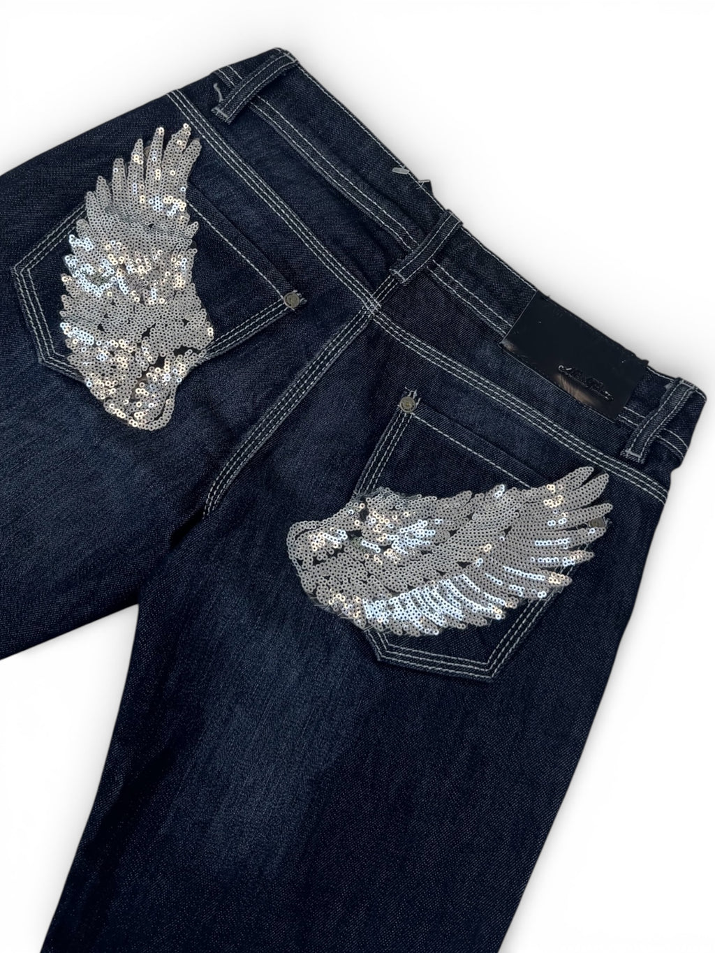Ciemne Jeansy MISS POEM – Custom Angel Wings (Y2K / Grunge)