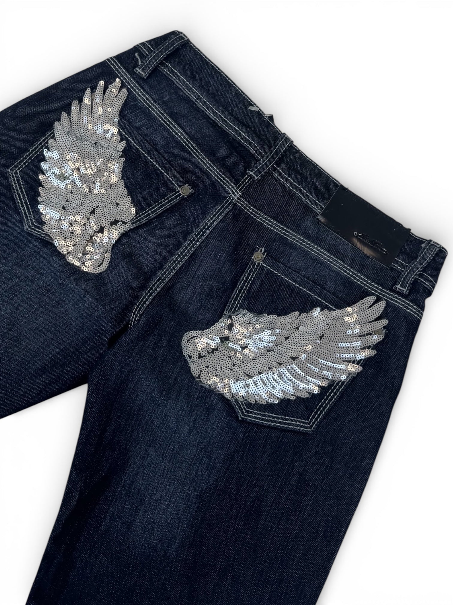 Ciemne Jeansy MISS POEM – Custom Angel Wings (Y2K / Grunge)