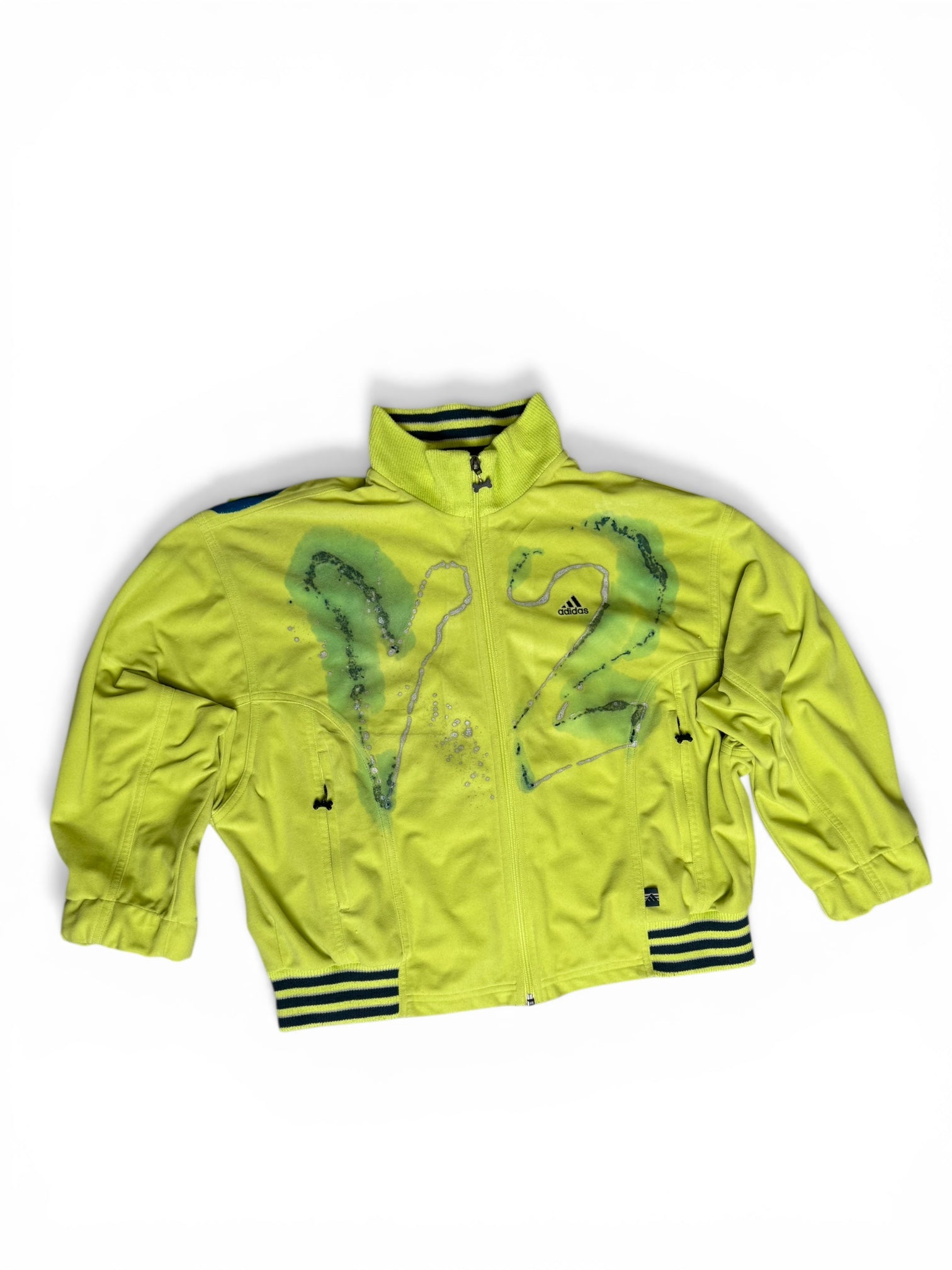 Custom Adidas Track Jacket HWDP 1of1 | Vintage Y2K Neon Green | Handpainted