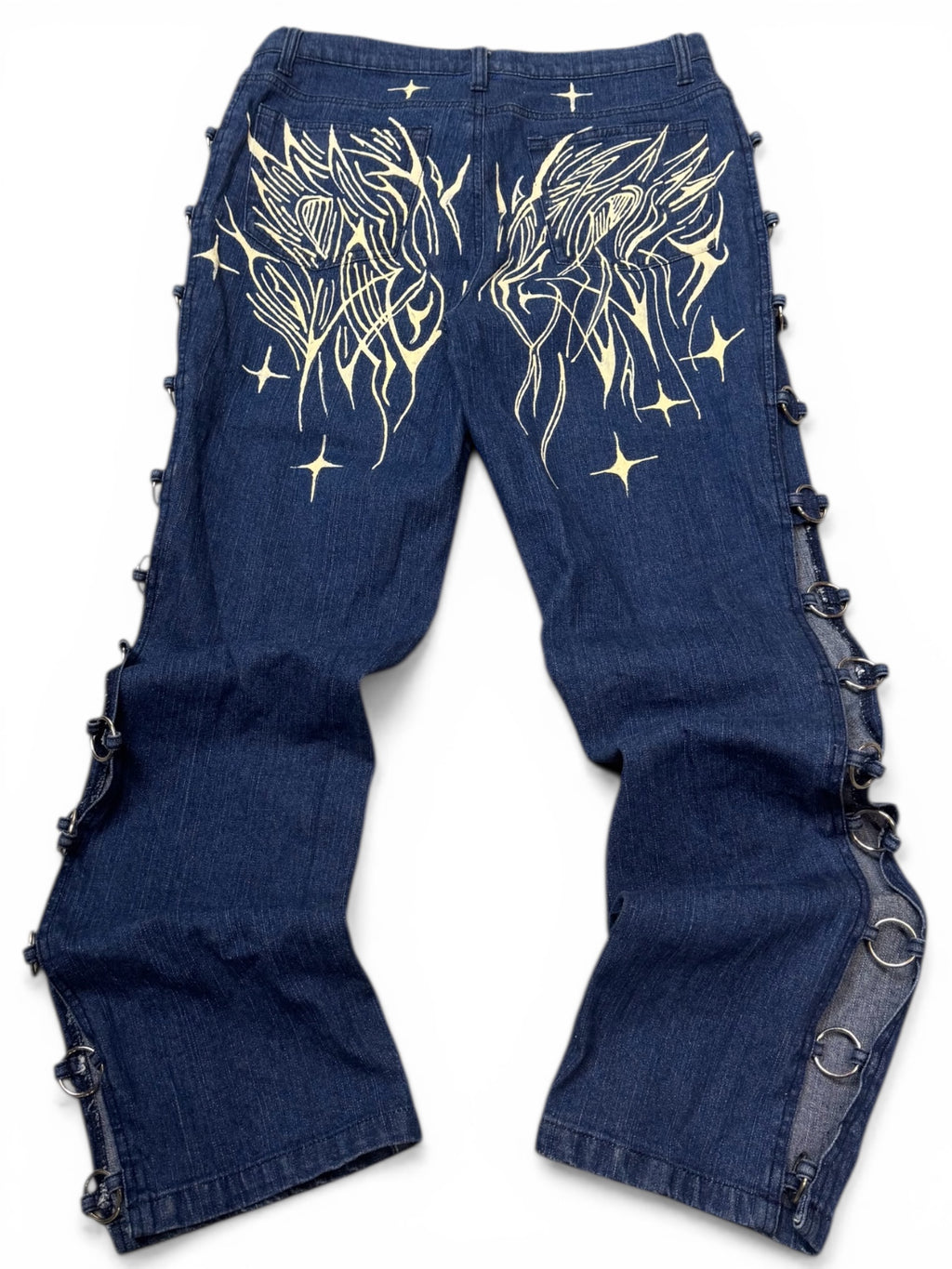 Custom Jeans Cyber Y2K Tribal – O-rings / Star Design – Unikat!