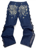 Custom Jeans Cyber Y2K Tribal – O-rings / Star Design – Unikat!