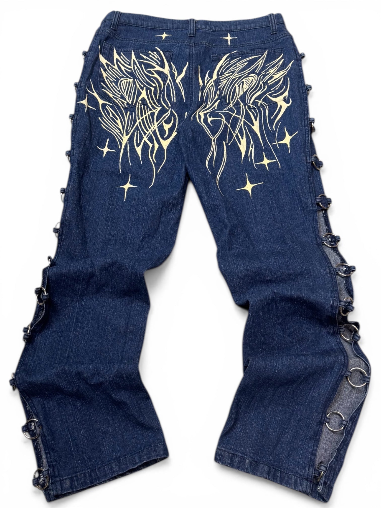 Custom Jeans Cyber Y2K Tribal – O-rings / Star Design – Unikat!