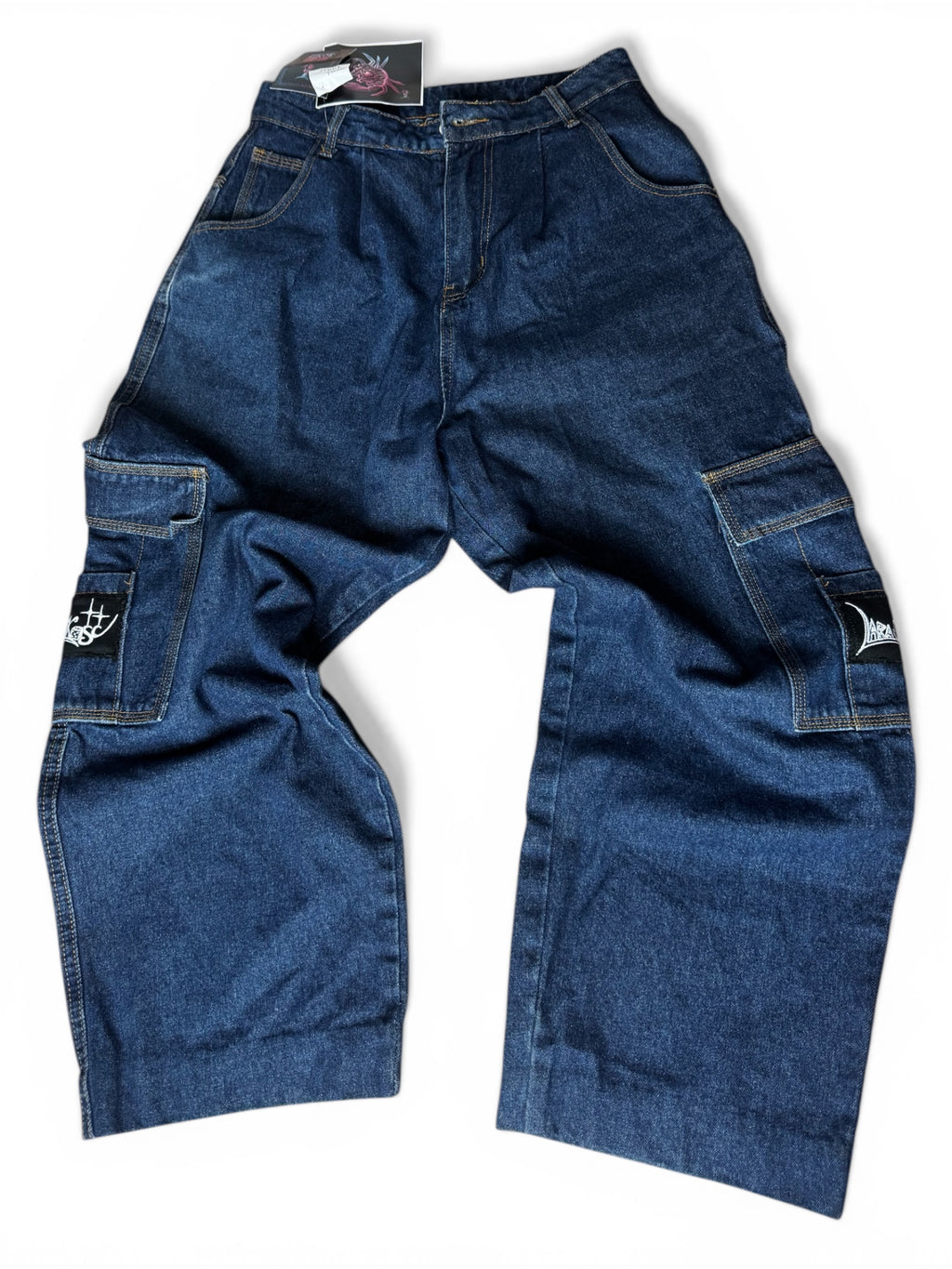 Custom Wide Leg Cargo Jeans - Złote Skrzydła i Naszywki | Y2K / Streetwear 2000s