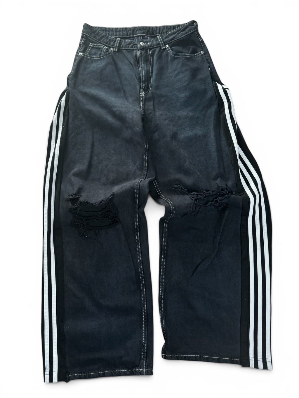 Custom Reworked Jeans x Adidas Stripes Baggy Cyber Sigilkore