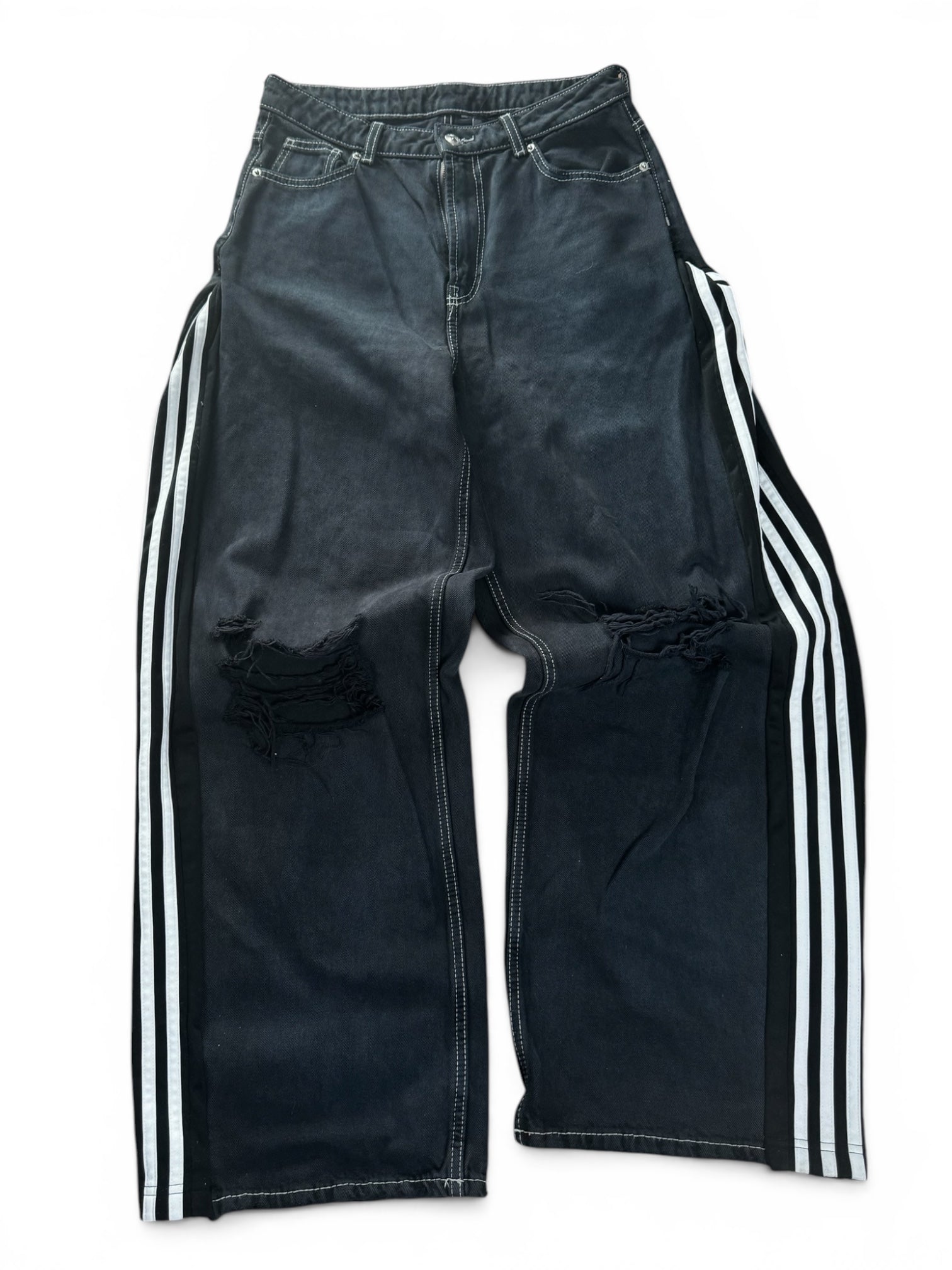 Custom Reworked Jeans x Adidas Stripes Baggy Cyber Sigilkore