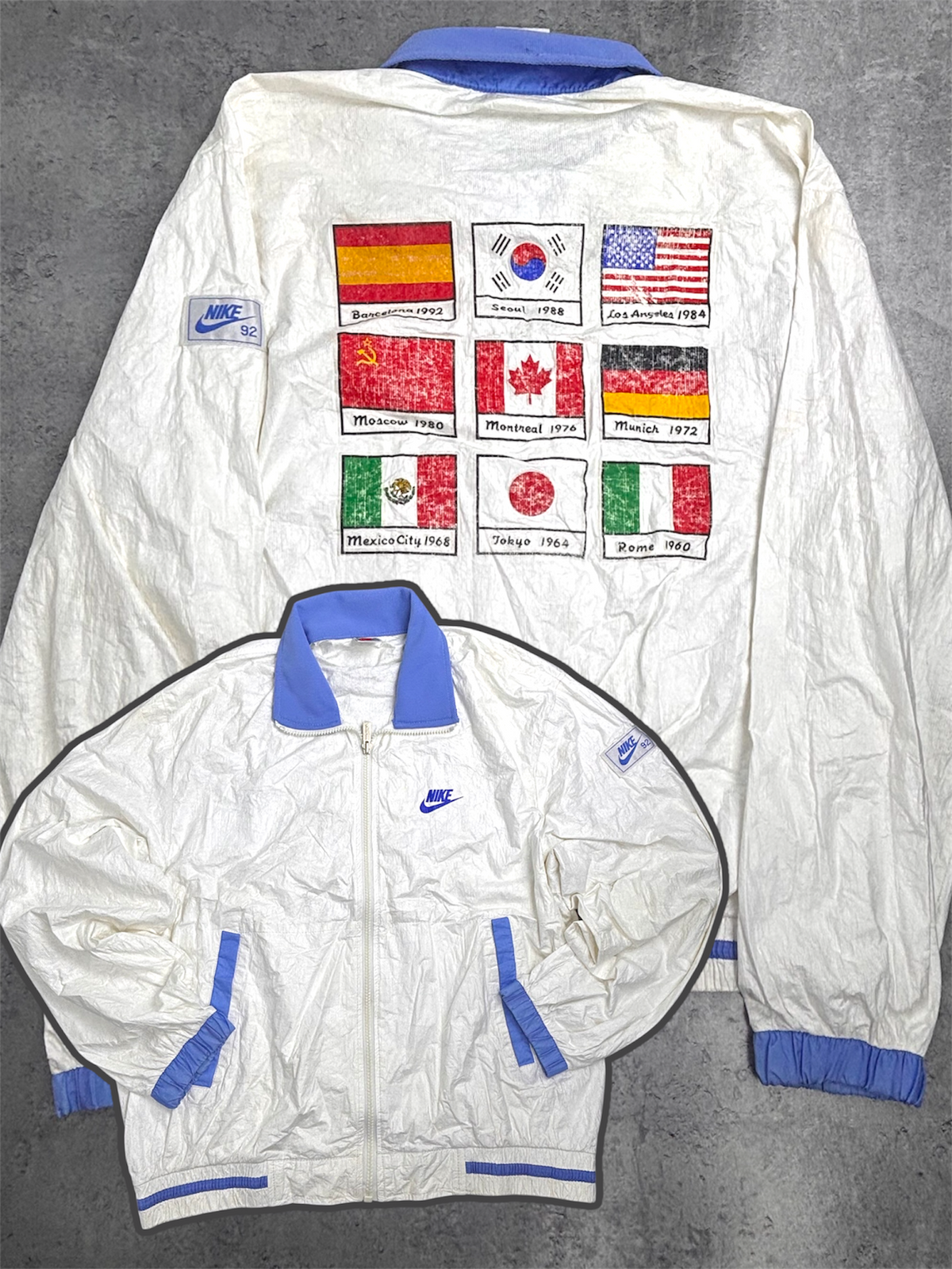 1988 Nike Seul Olympics Games South Korea Asian Market Paper Jacket Windbreaker Zip Up  1992 Nike 80s Vintage