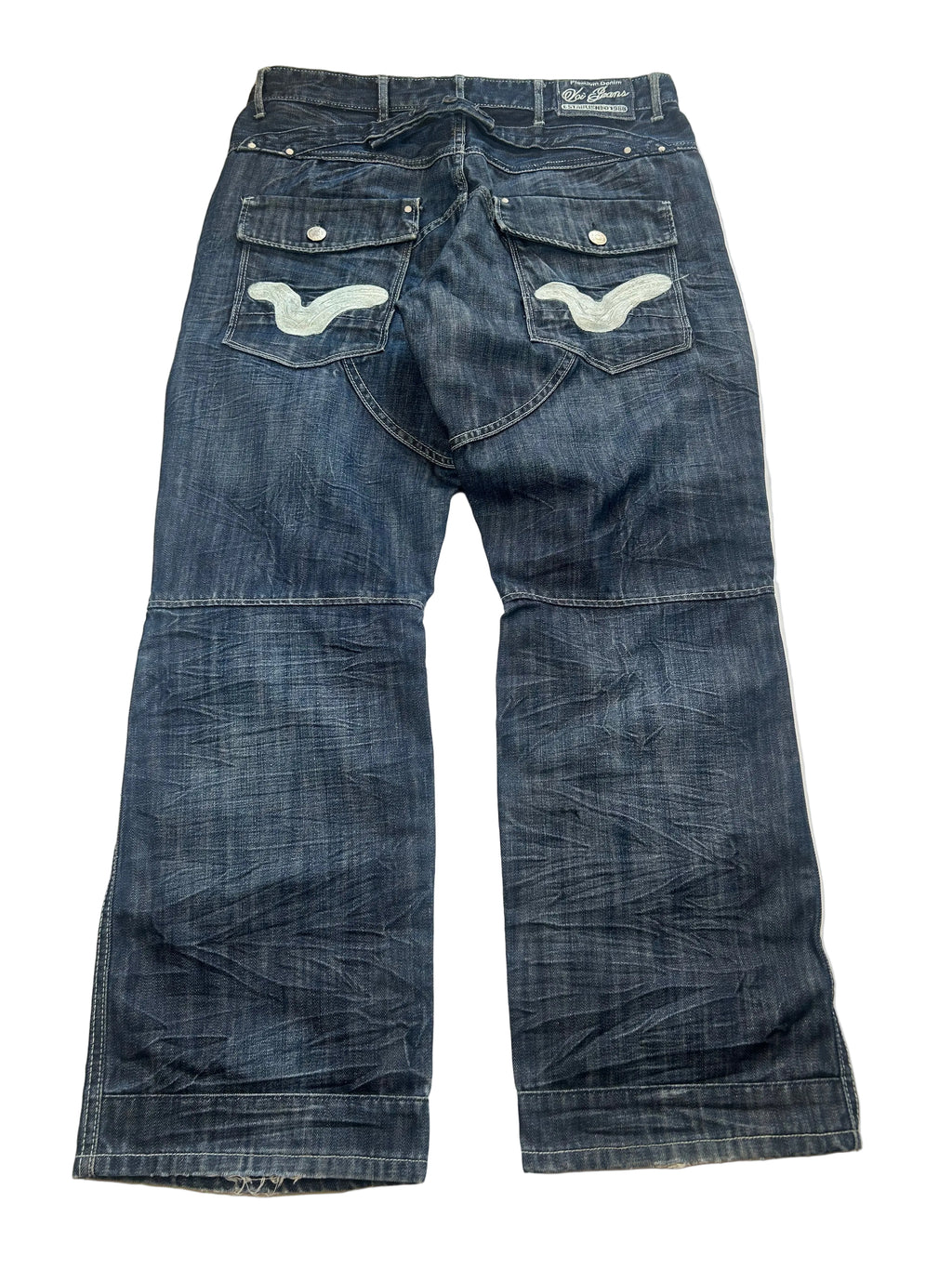 Baggy jeans denim z nadrukami na tylnych kieszeniach