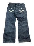 Baggy jeans denim z nadrukami na tylnych kieszeniach