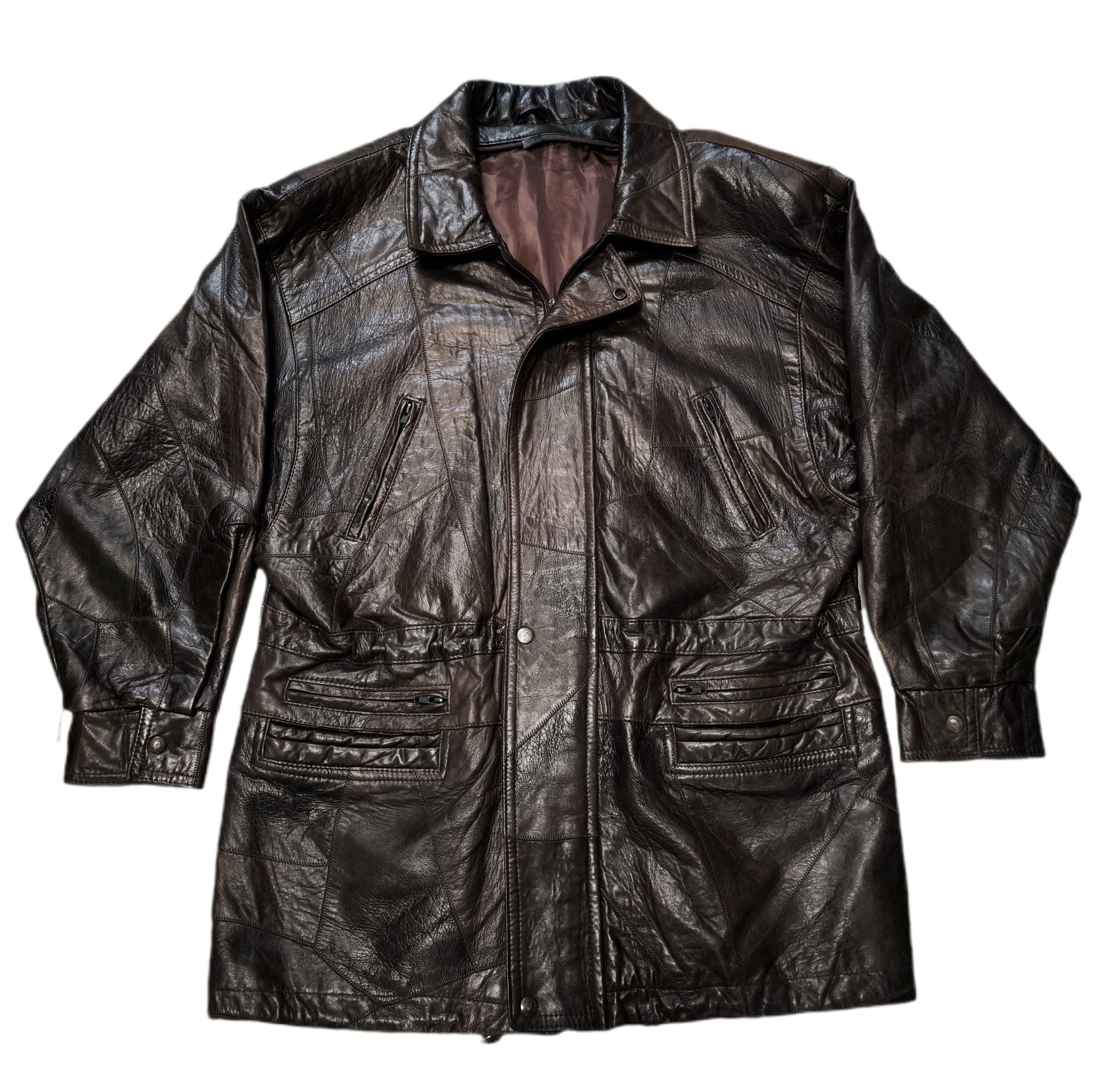 Kurtka skórzana real leather patchworkowa brązowa