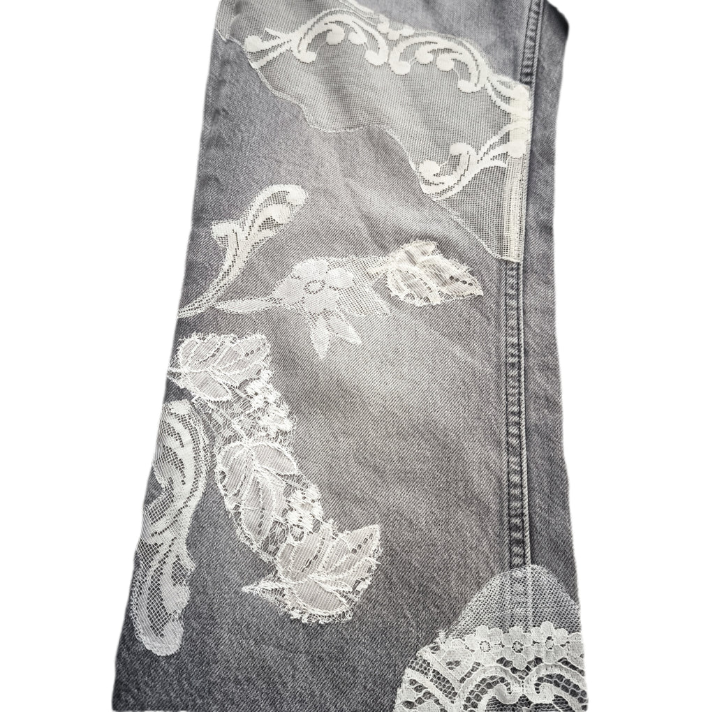 Jeansy damskie handmade upcykling romantic lace