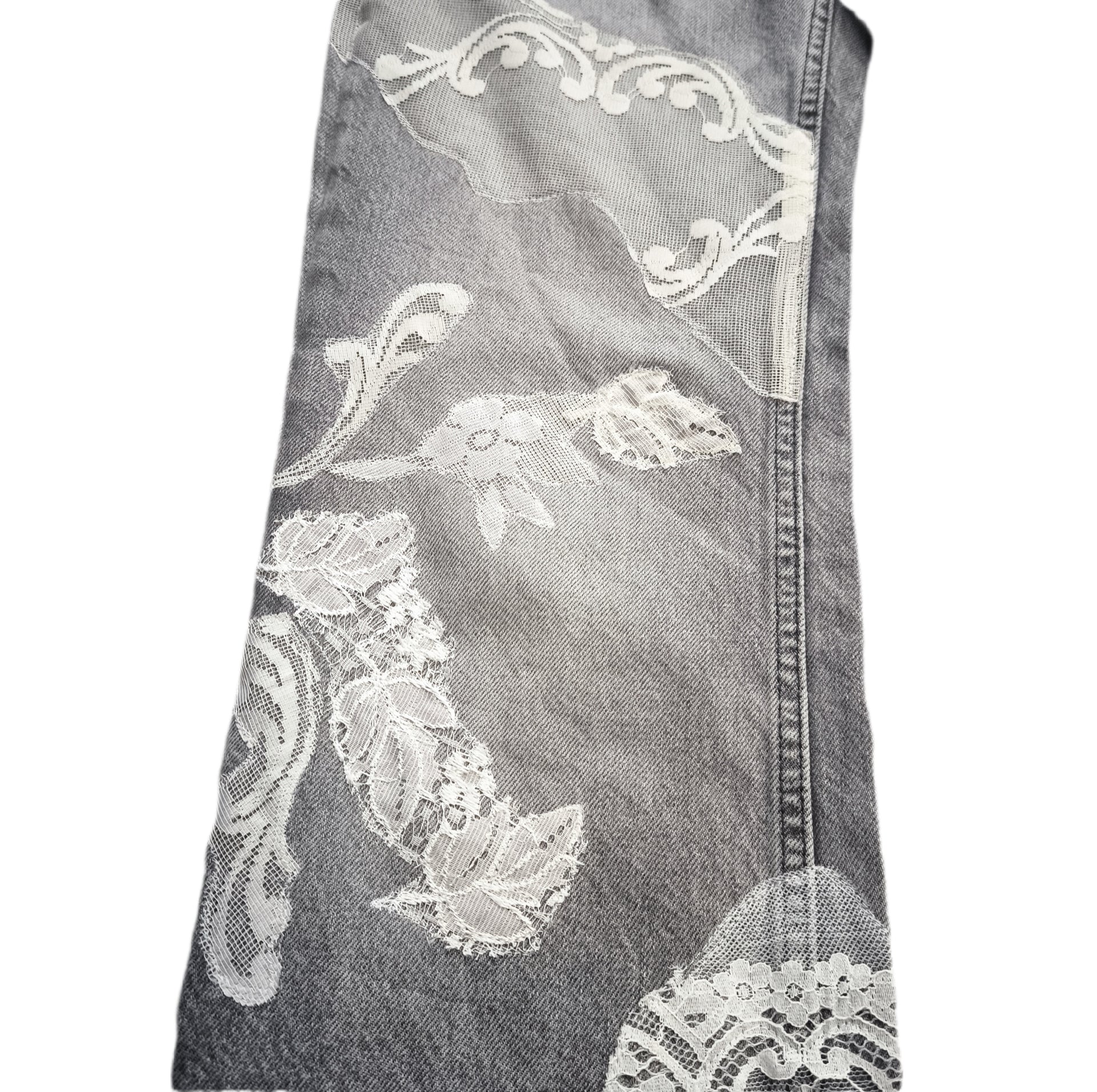 Jeansy damskie handmade upcykling romantic lace