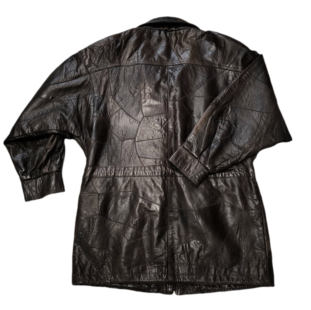 Kurtka skórzana real leather patchworkowa brązowa