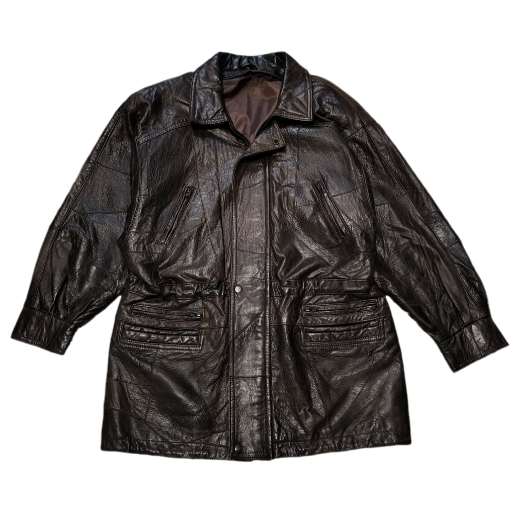 Kurtka skórzana real leather patchworkowa brązowa