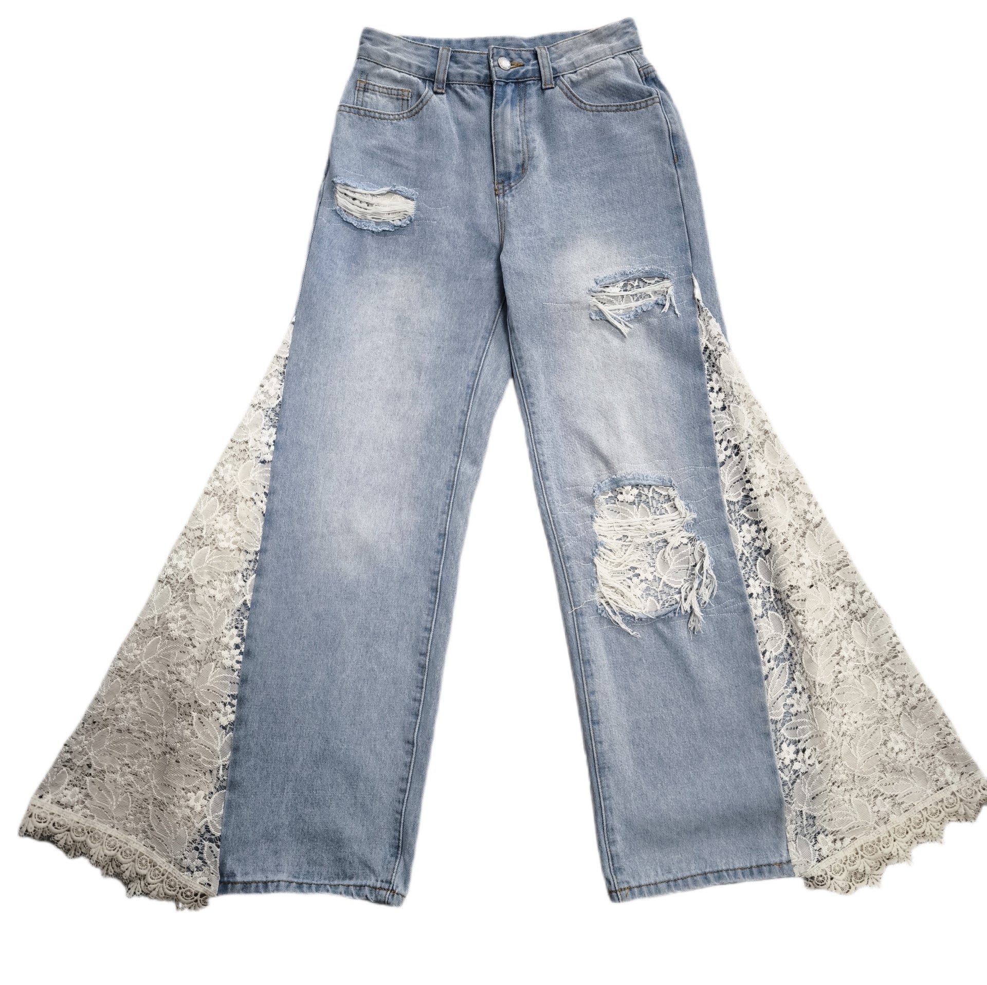 Jeansy damskie flare z koronką, handmade, one&only