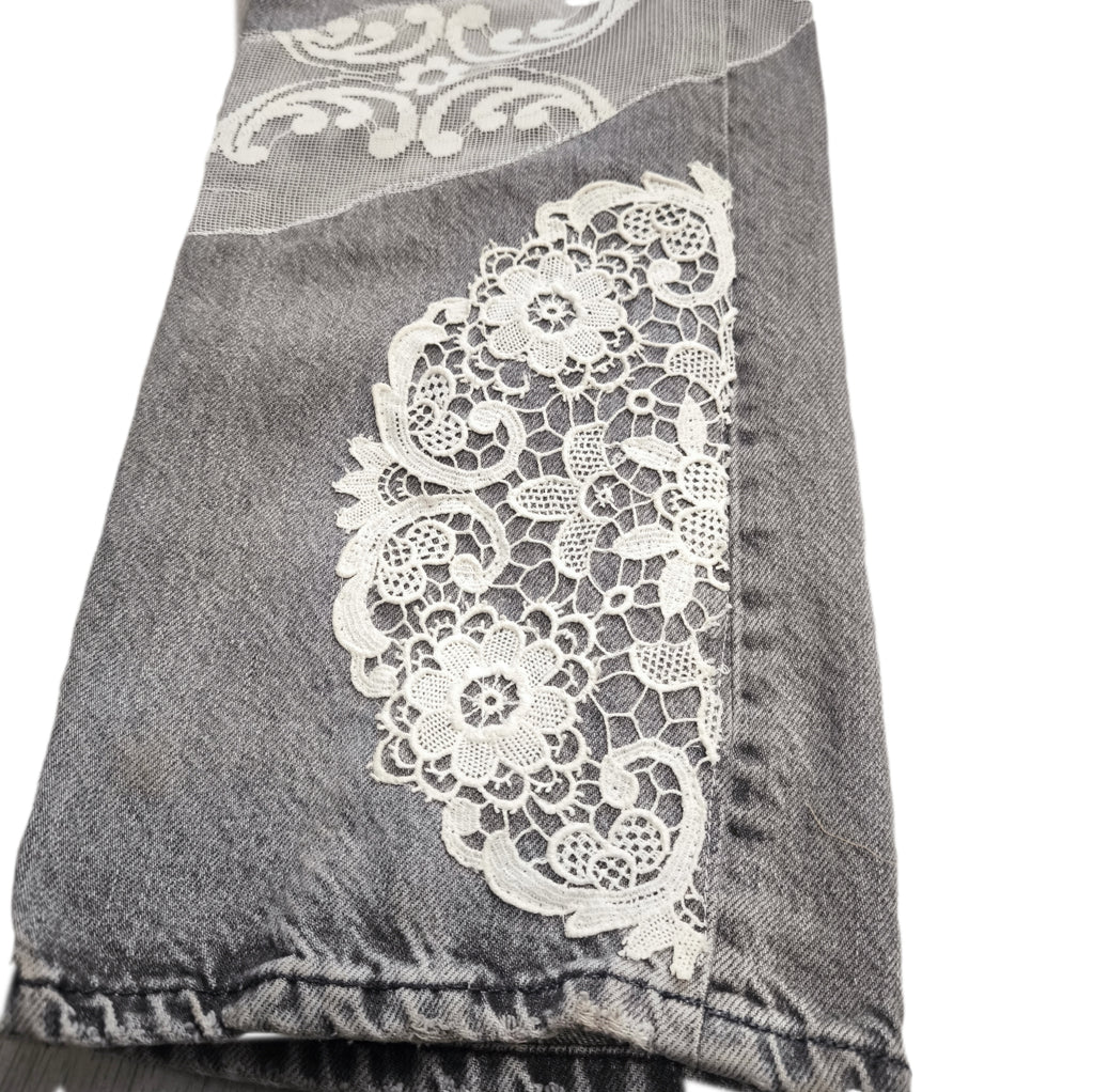 Jeansy damskie handmade upcykling romantic lace