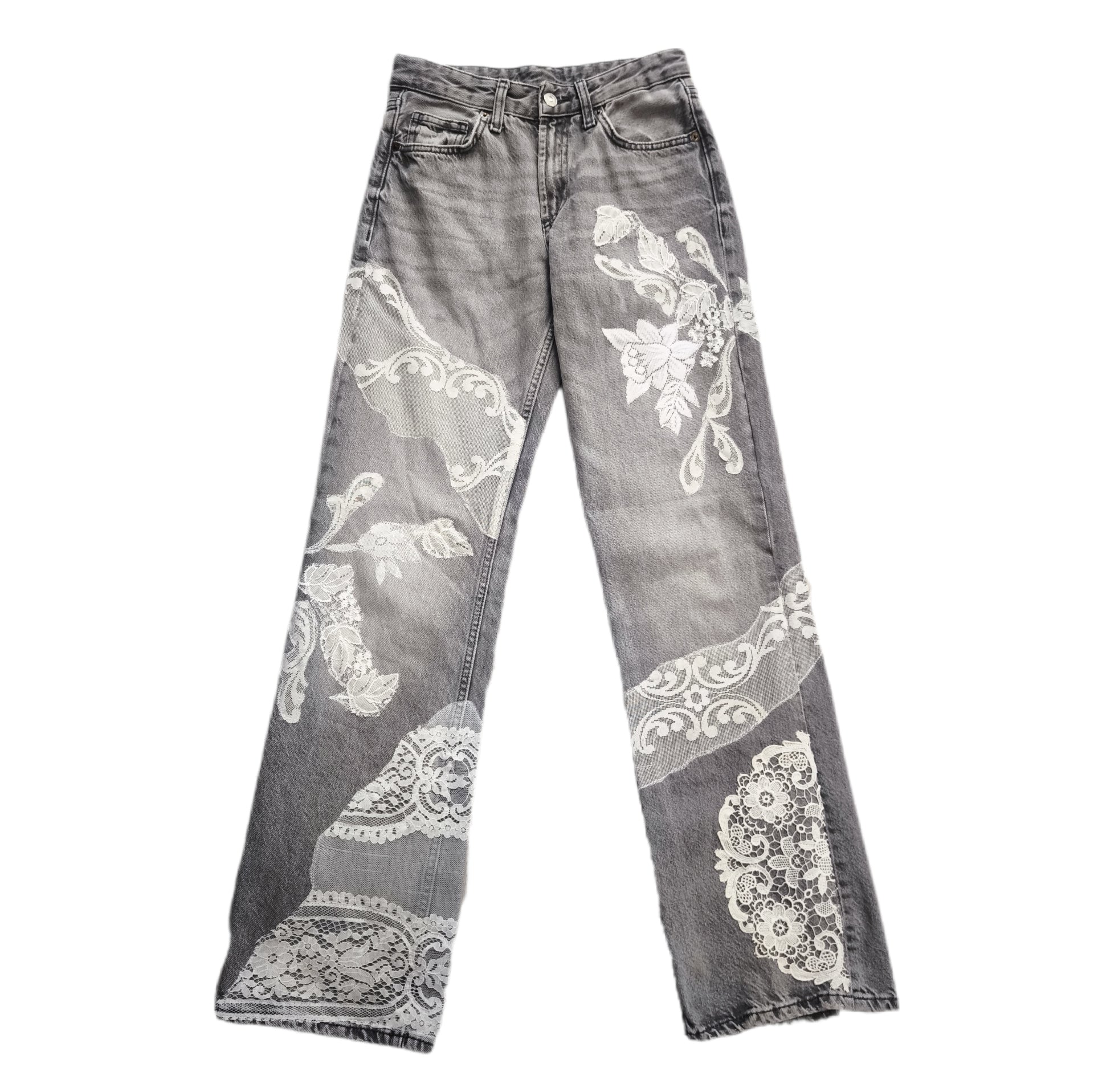 Jeansy damskie handmade upcykling romantic lace