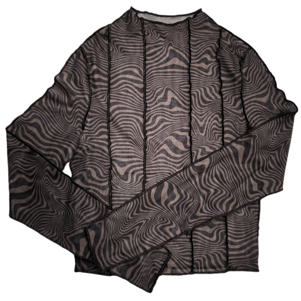 Top mesh y2k long sleeve exposed seams