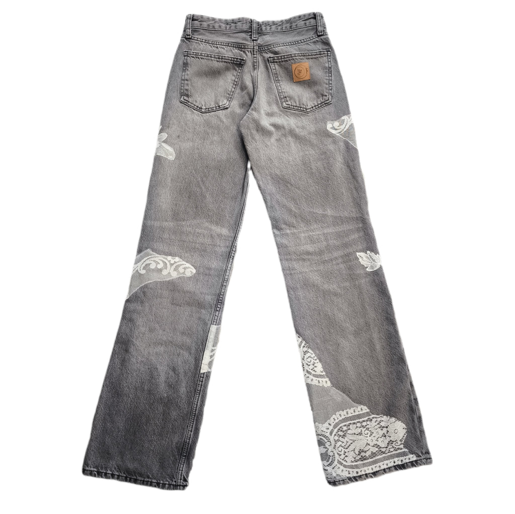 Jeansy damskie handmade upcykling romantic lace