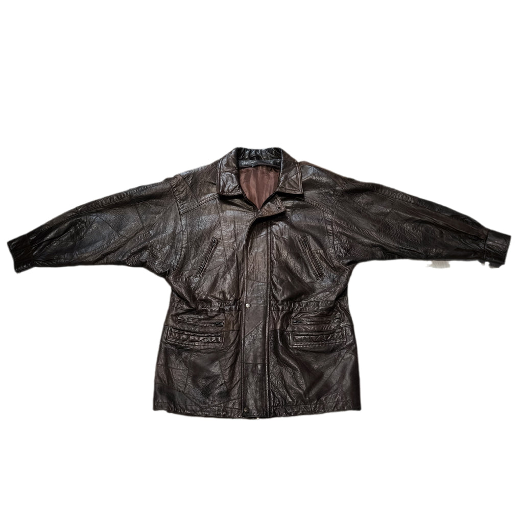Kurtka skórzana real leather patchworkowa brązowa