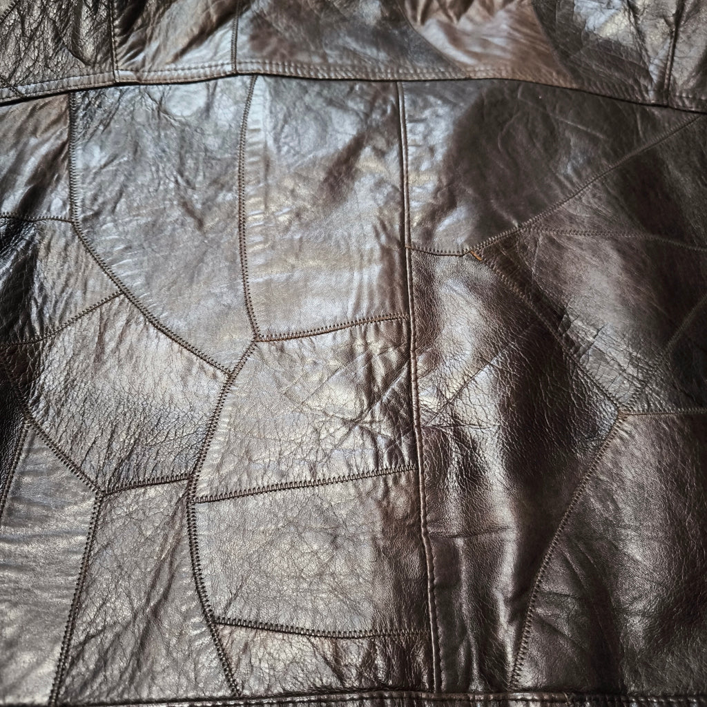 Kurtka skórzana real leather patchworkowa brązowa