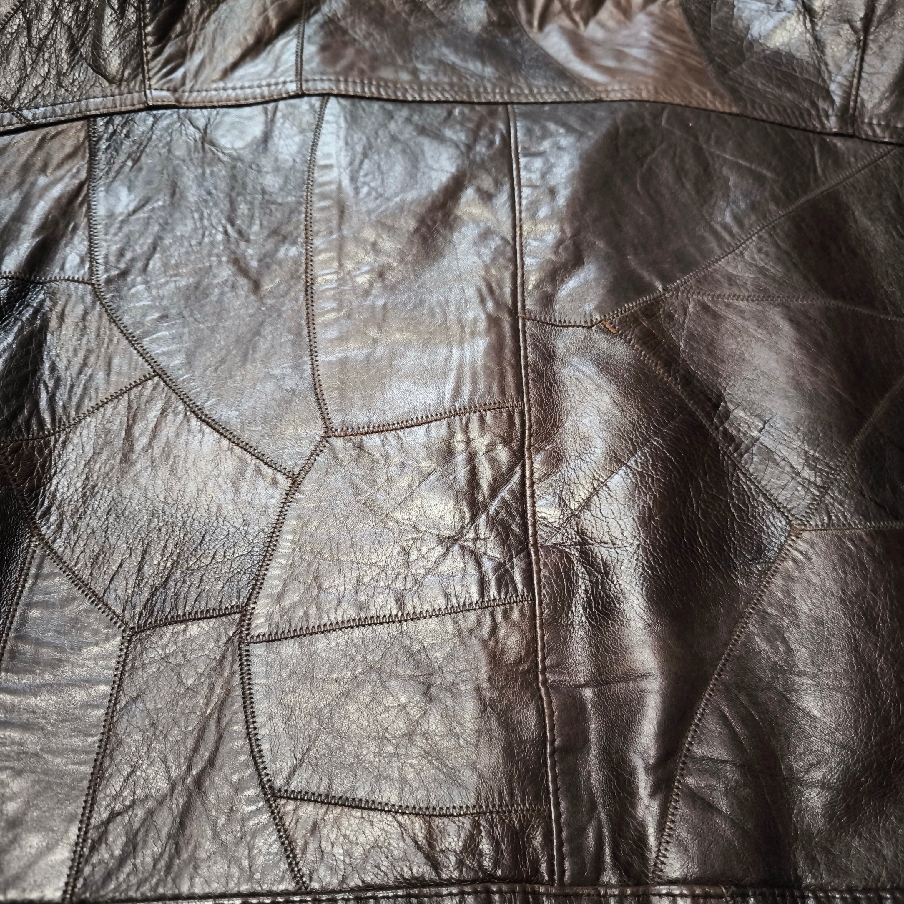 Kurtka skórzana real leather patchworkowa brązowa