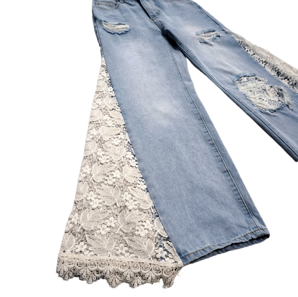 Jeansy damskie flare z koronką, handmade, one&only