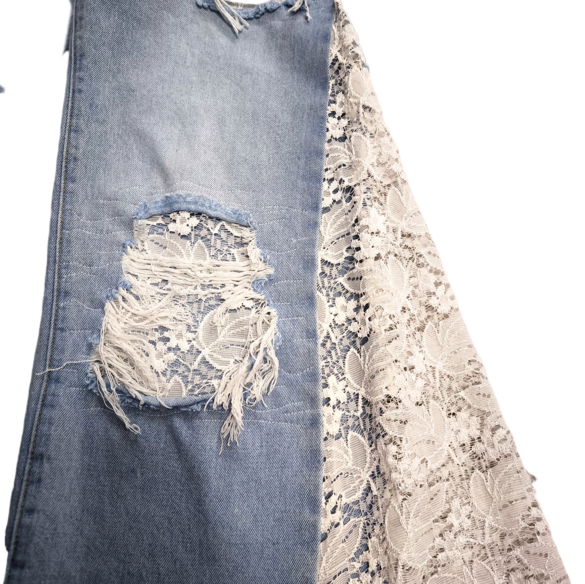Jeansy damskie flare z koronką, handmade, one&only