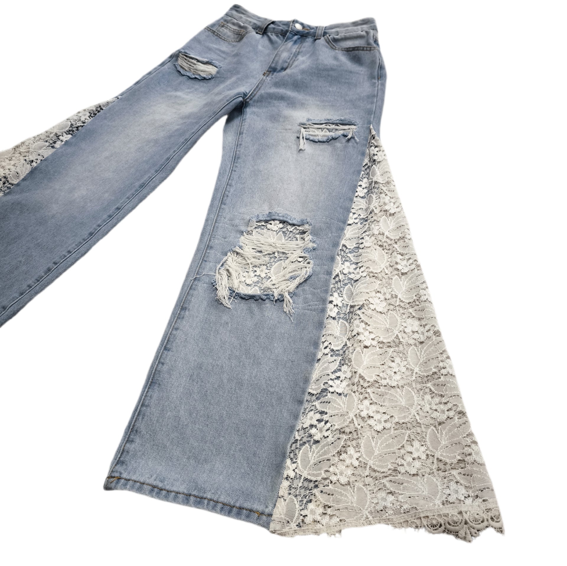 Jeansy damskie flare z koronką, handmade, one&only