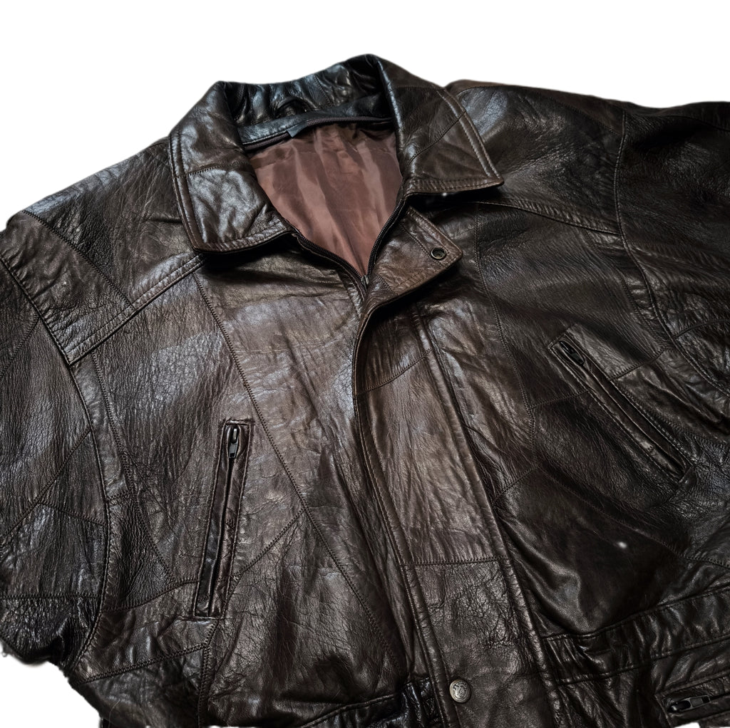 Kurtka skórzana real leather patchworkowa brązowa
