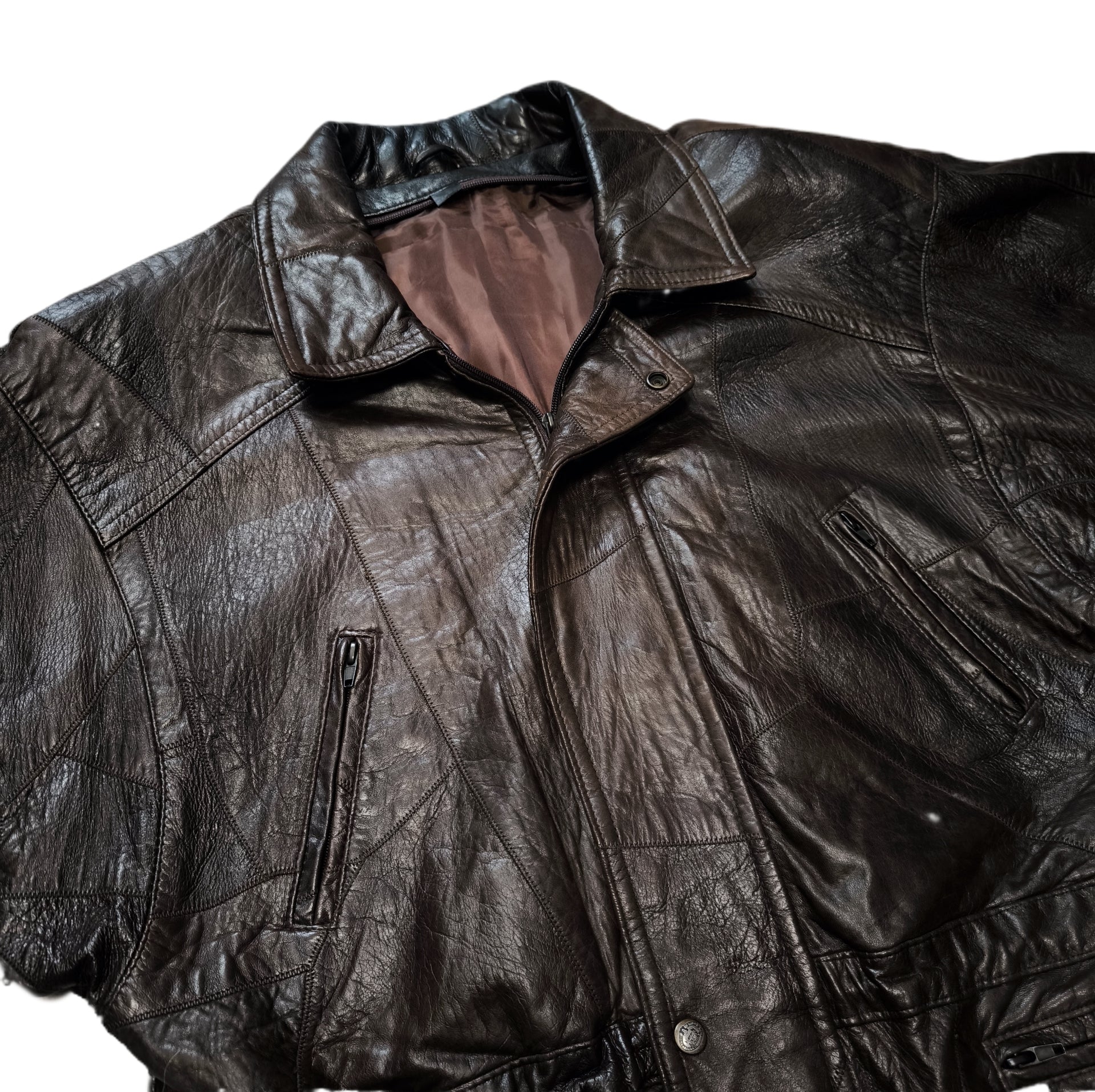 Kurtka skórzana real leather patchworkowa brązowa