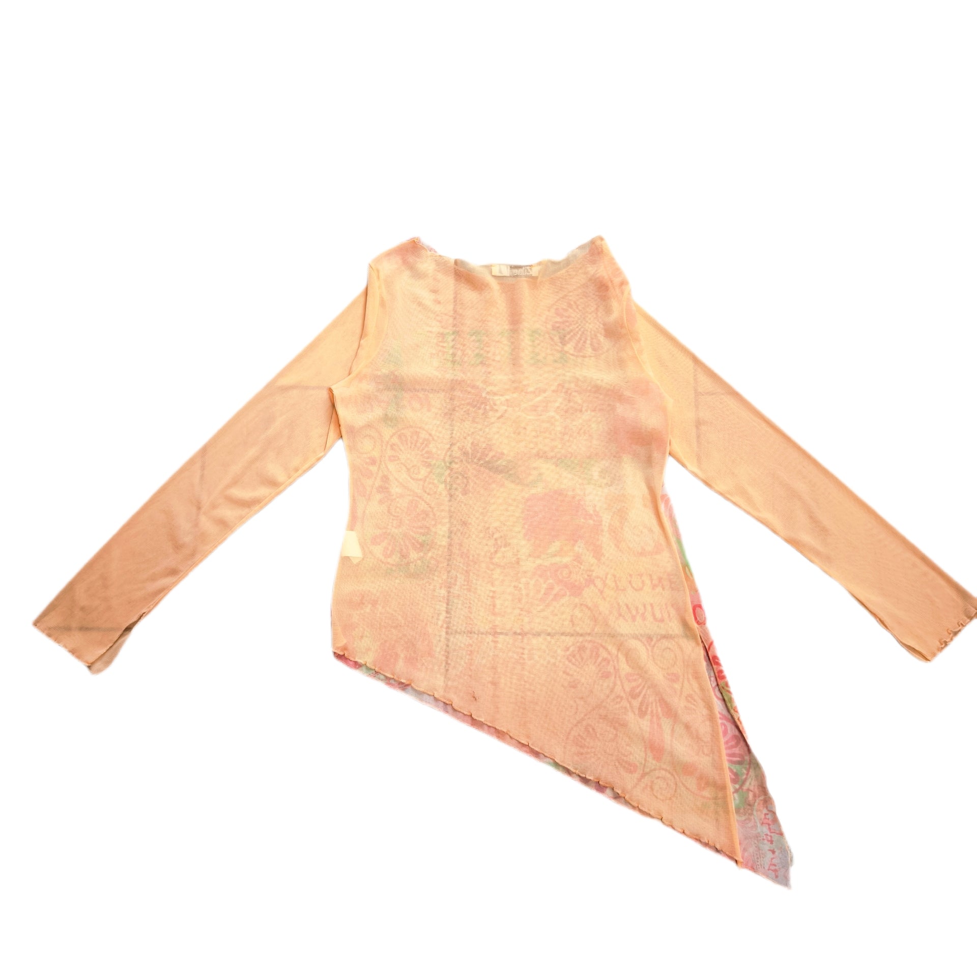 Bluzka damska asymetryczna y2k long sleeve mesh top z kolorowym nadrukiem