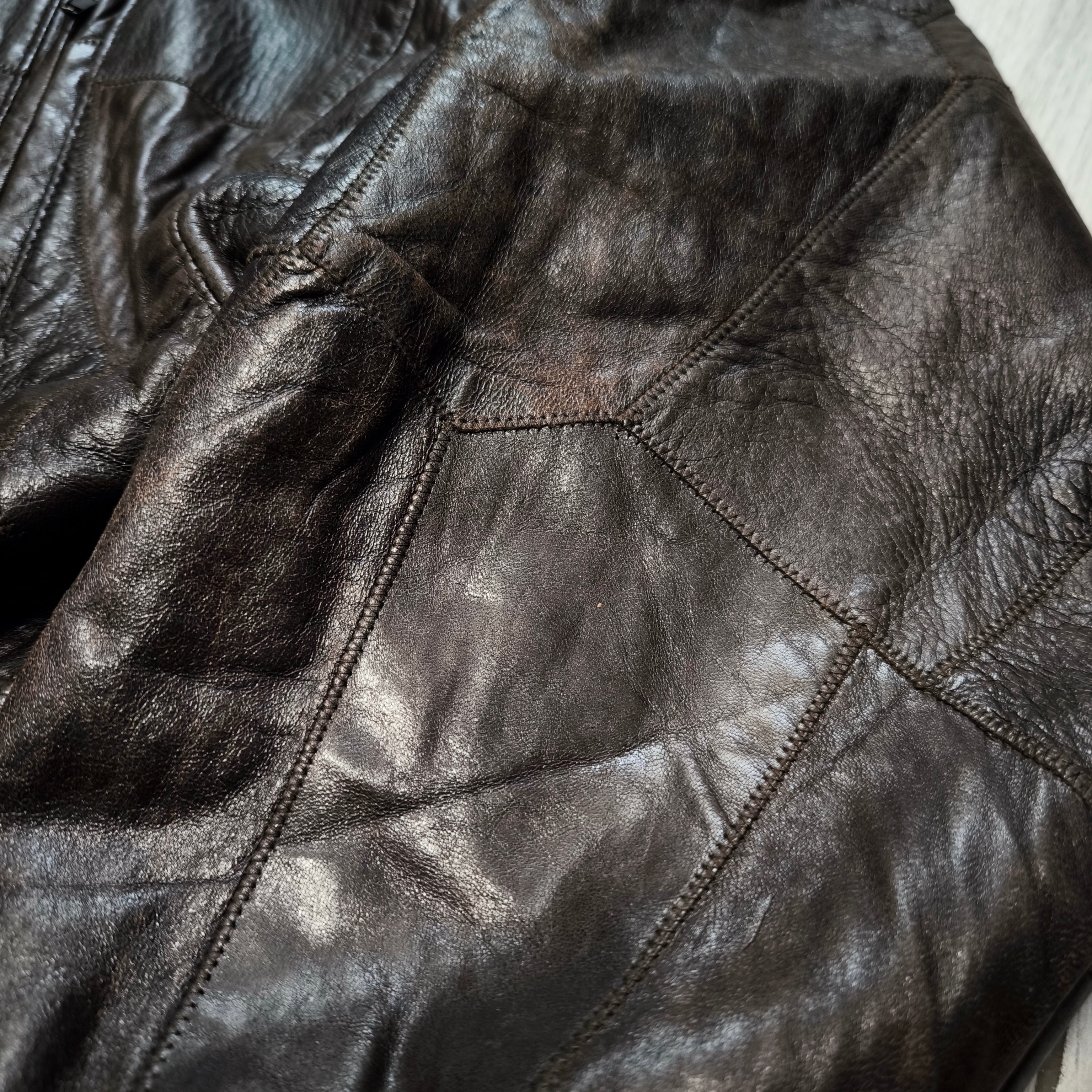 Kurtka skórzana real leather patchworkowa brązowa