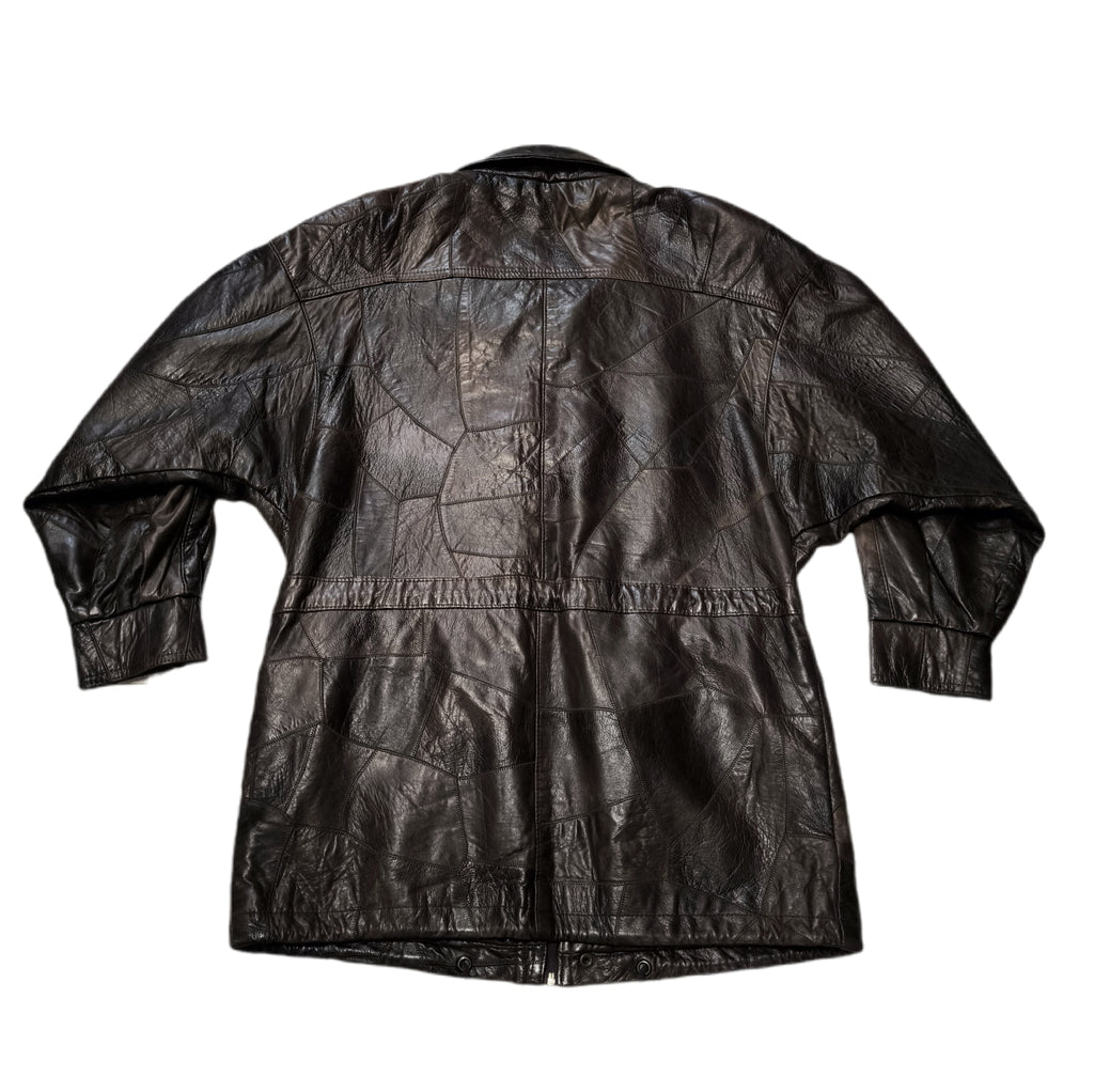 Kurtka skórzana real leather patchworkowa brązowa